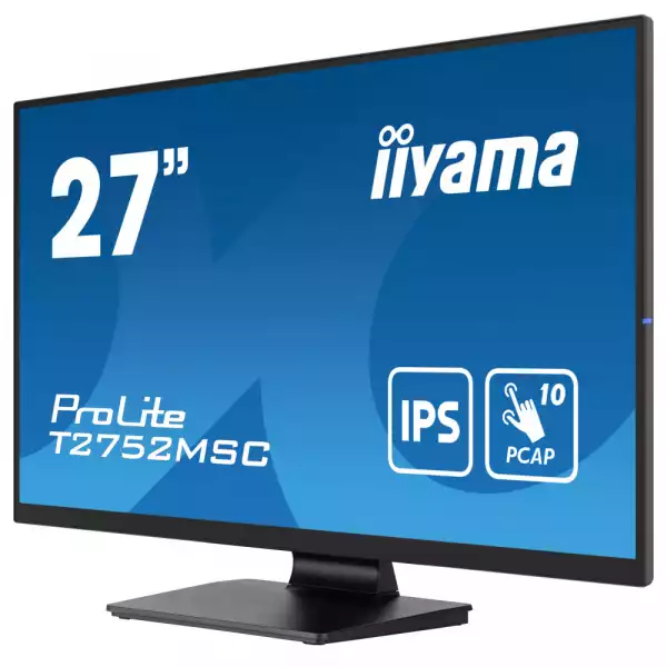 Монитор IIYAMA T2752MSC-B1, 27", IPS panel, Anti-Fingerprint, 7H, 16:9, 10-points PCAP touch, FHD 1920x1080, 400cd/m2, 1000:1, 5ms, 60Hz, OSD key lock, Flicker free, Blue light reducer, HDMI, DP, 2x USB, Mini jack, Speakers, Tilt, VESA 100, Black