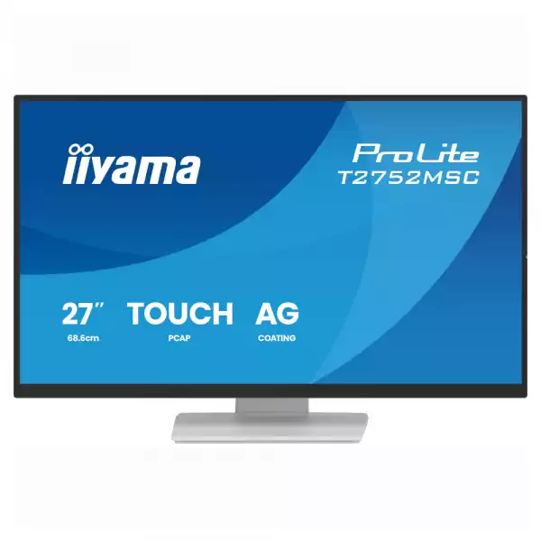 Монитор IIYAMA T2752MSC-W1AG, 27 inch, IPS panel, AG, 7H, 10-points PCAP touch, FHD 1920x1080, 400cd/m2, 1000:1, 5ms, 100Hz, OSD key lock, Anti-fingerprint, HDMI, DP, 2x USB, Audio out, Speakers, Tilt, VESA, White