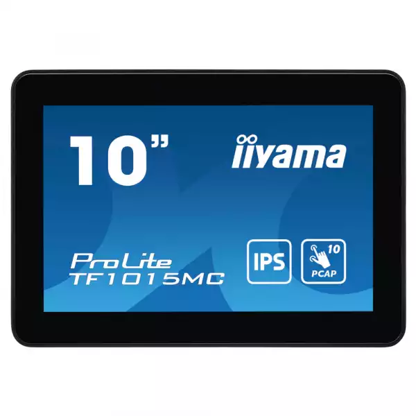 Монитор IIYAMA TF1015MC-B3, 10.1", Open frame, IPS panel, 16:10, WXGA 1280x800, 29ms, 500cd/m2, 800:1, PCAP touch, Foam seal, Anti-fingerprint, IP65 front, 7H, VGA, HDMI, DP, LAN, USB, Portrait, Face Up, VESA 100, Black