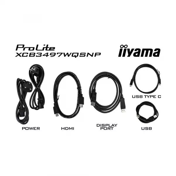 Монитор IIYAMA XCB3497WQSNP-B1, 34", Curved VA panel, AG, 21:9, UWQHD 3440 x 1440, 350cd/m2, 3000:1, 0.4ms, 120Hz, KVM, FreeSync Premium, Flicker free, Blue light reducer, 2x HDMI, DP, USB-C, 4x USB, LAN, Speakers, HAS, Swivel, Tilt, Pivot, VESA 100, Black