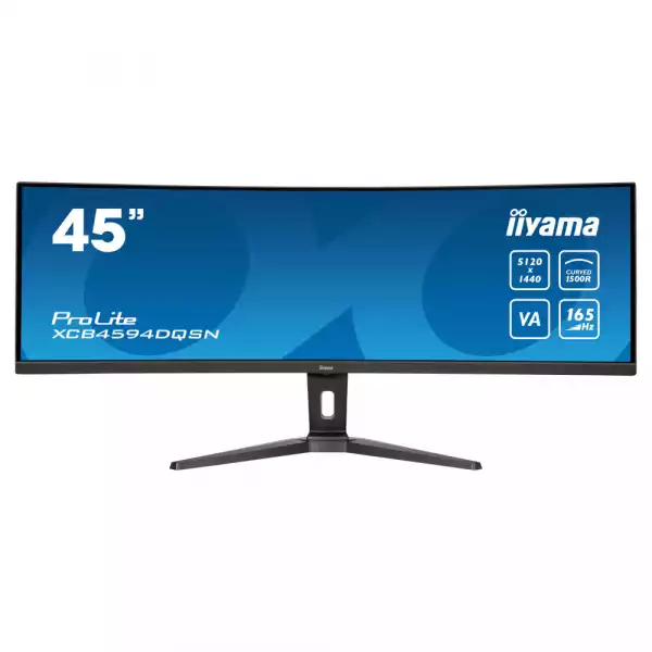 Монитор IIYAMA XCB4594DQSN-B1, 44.5", VA panel, AG, 1500R, DQHD 5120 x 1440, 32:9, 450cd/m2, 3000:1, 0.8ms, 165Hz, KVM, HDR 400, FreeSync support, Flicker free, 2x HDMI, DP, USB-C, 3x USB, LAN, PD 90W, HAS, Tilt, VESA, Black