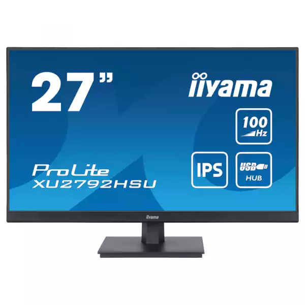 Монитор IIYAMA XU2792HSU-B6, 27", IPS LED panel, Slim Line, AntiGlare, 16:9, FHD 1920x1080, 250cd/m2, 1300:1, 100Hz, 0.4ms, Flicker free, Blue light reducer, i-Style colour, FreeSync support, HDMI, DisplayPort, 4x USB, Audio out, Speakers, Tilt, VESA 100, Black
