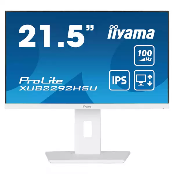Монитор IIYAMA XUB2292HSU-W6, 21.5", IPS LED Panel, 16:9, AG, FHD 1920x1080, 250cd/m2, 1000:1, 80M:1, 100Hz, 0.4ms, Flicker free, Blue light reducer, FreeSync support, i-Style colour, HDMI, DisplayPort, 4x USB, Speakers, HAS, Swivel, Tilt, Pivot, VESA 100, White