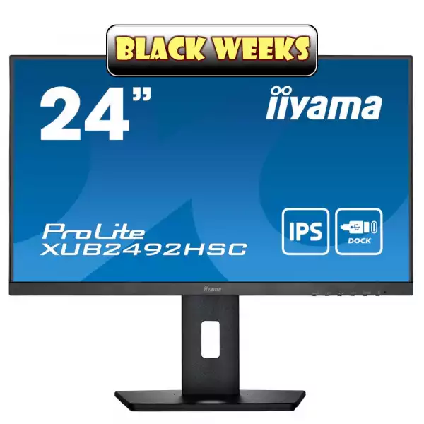Монитор IIYAMA XUB2492HSC-B5, 24", 3-side borderless, IPS Panel, AntiGlare, 16:9, 1920x1080, 250cd/m2, 1000:1, 80M:1, 4ms, Blue light reducer, Flicker free, Speakers, HDMI, DisplayPort, USB-C (PD 65W), 2x USB 3.0, HAS, Swivel, Pivot, Tilt, VESA 100, Black