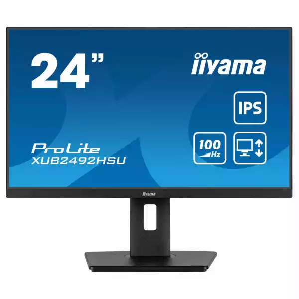 Монитор IIYAMA XUB2492HSU-B6, 23.8 inch, IPS LED panel, Anti-Glare, 16:9, 1920x1080, 250cd/m2, 1300:1, 0.4ms, 80M:1, Flicker free, Blue light reducer, FreeSync, HDMI, DP, 4x USB, Speakers, HAS, Swivel, Tilt, Pivot, VESA 100, Black