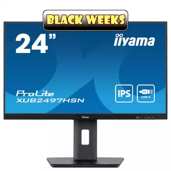 Монитор IIYAMA XUB2497HSN-B1, 23.8", IPS LED panel, 16:9, FHD 1920x1080, 1ms, 250cd/m2, 1300:1, 100Hz, Flicker free, Adaptive Sync, HDMI, DP, 4x USB, USB-C, LAN, Docking, Speakers, HAS, Swivel, Tilt, Pivot, VESA 100, Black Монитор IIYAMA XUB2497HSN-B1, 23.8", IPS LED panel, 16:9, FHD 1920x1080, 1ms, 250cd/m2, 1300:1, 100Hz, Flicker free, Adaptive Sync, HDMI, DP, 4x USB, USB-C, LAN, Docking, Speakers, HAS, Swivel, Tilt, Pivot, VESA 100, Black