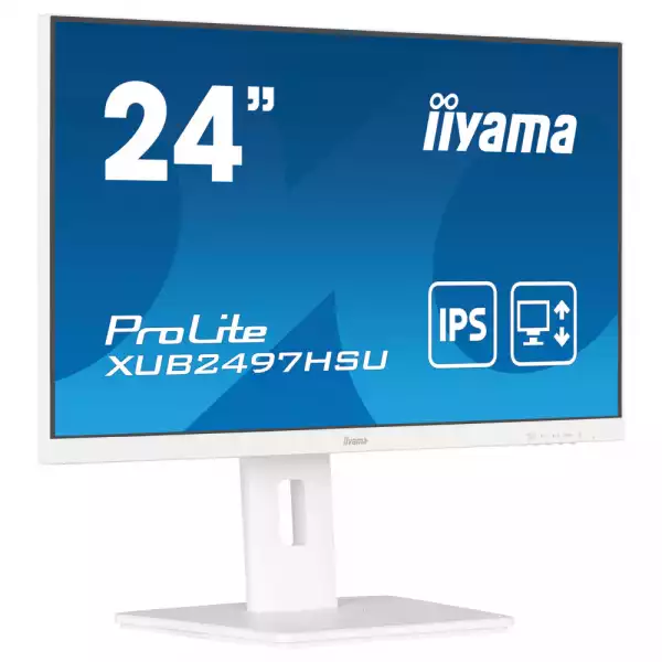 Монитор IIYAMA XUB2497HSU-W2, 23.8", IPS panel, AG, 16:9, FHD 1920x1080, 300cd/m2, 1300:1, 100Hz, 1ms, Flicker free, i-Style colour, Adaptive Sync, HDMI, DP, 2x USB, Audio out, Speakers, HAS, Swivel, Tilt, Pivot, VESA 100, White