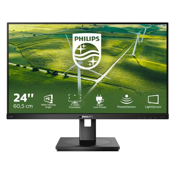 Монитор Philips 242B1G/00 23.8 inch LED, IPS panel, 16:9, 1920x1080, 4ms, 250cd/m2, 1000:1, DVI, VGA, HDMI, Displayport, USB, speakers, Height adjustment, Pivot, 85% рециклирани пластмаси, Energy Class B Монитор Philips 242B1G/00 23.8 inch LED, IPS panel, 16:9, 1920x1080, 4ms, 250cd/m2, 1000:1, DVI, VGA, HDMI, Displayport, USB, speakers, Height adjustment, Pivot, 85% рециклирани пластмаси, Energy Class B