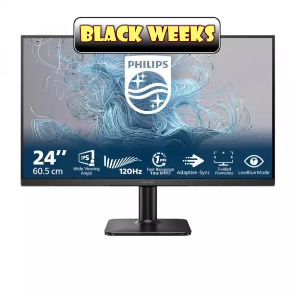 Монитор Philips 24E2N1110/00, 23.8", IPS panel, AG, 3H, FHD 1920 x1080, 16:9, 120Hz, 1ms, 300 cd/m2, 1500:1, Adaptive Sync, Flicker-Free, Low Blue Mode, EasyRead, VGA, HDMI, Tilt, VESA 100, Black Монитор Philips 24E2N1110/00, 23.8", IPS panel, AG, 3H, FHD 1920 x1080, 16:9, 120Hz, 1ms, 300 cd/m2, 1500:1, Adaptive Sync, Flicker-Free, Low Blue Mode, EasyRead, VGA, HDMI, Tilt, VESA 100, Black