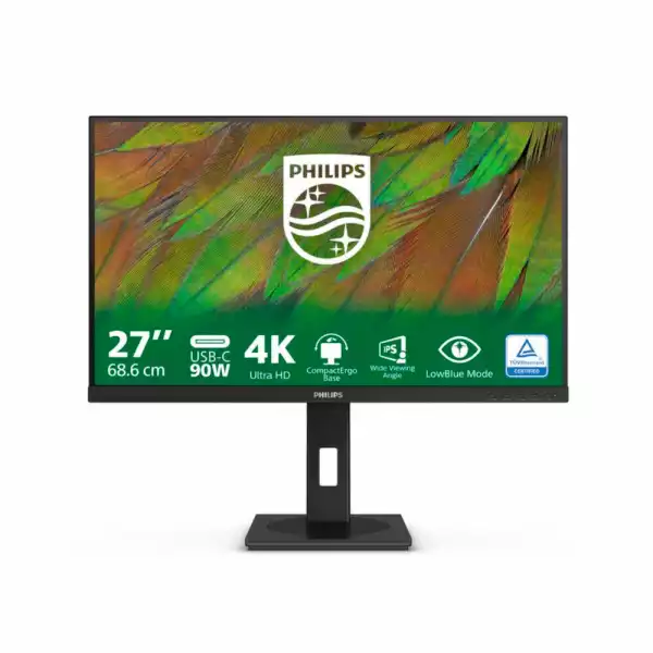 Монитор Philips 27B1U3900/00, 27", IPS W-LED panel, AG, 16:9, 4K UHD 3840x2160, 350cd/m2, 1000:1, 4ms, 60Hz, sRGB, Flicker Free, SmartImage, EasyRead, 2x HDMI, DP, USB-C, LAN, 3x USB, HBR3, Audio out, Speakers, MultiView, PD up to 90W, HAS, Swivel, Tilt, Pivot, VESA 100, Black