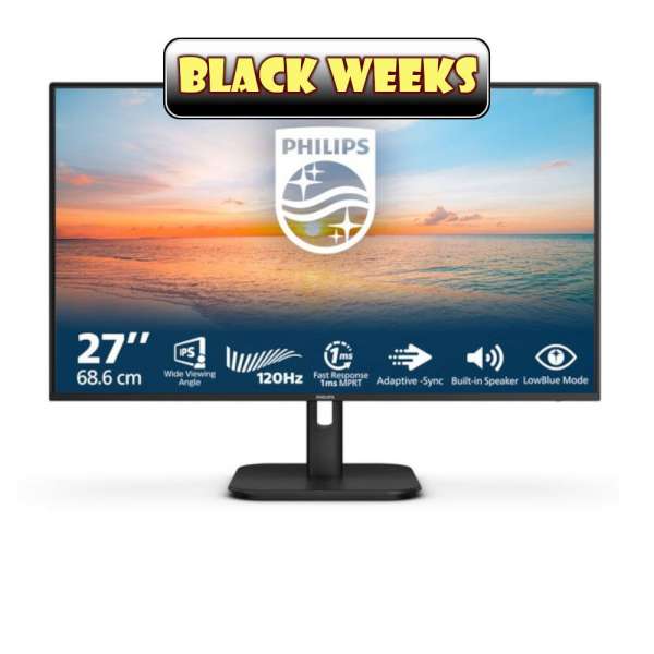 Монитор Philips 27E1N1200A/00, 27", IPS WLED panel, AG, 16:9, FHD 1920 x1080, 300cd/m2, 1500:1, 120Hz, 1ms, SoftBlue, Flicker Free, sRGB, Adaptive Sync, VGA, HDMI, DP, Audio Out, Speakers, Tilt, VESA 100, Black Монитор Philips 27E1N1200A/00, 27", IPS WLED panel, AG, 16:9, FHD 1920 x1080, 300cd/m2, 1500:1, 120Hz, 1ms, SoftBlue, Flicker Free, sRGB, Adaptive Sync, VGA, HDMI, DP, Audio Out, Speakers, Tilt, VESA 100, Black