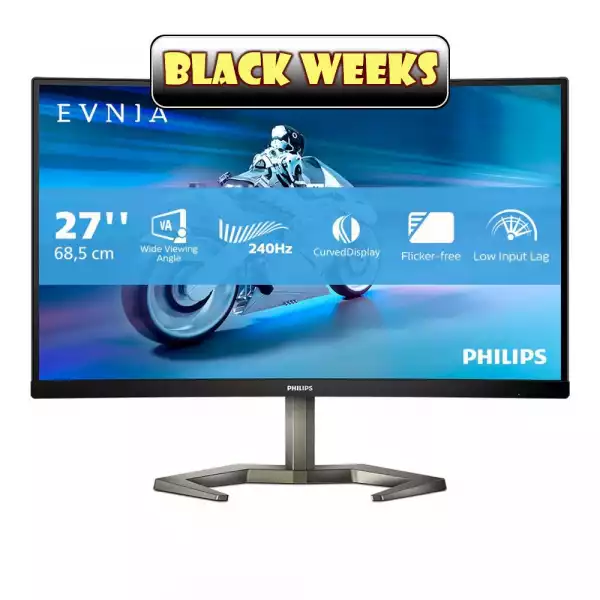 Монитор Philips 27M1C5200W/00 27 inch Evnia gaming monitor, Curved VA Panel, AG, 240Hz, 1920x1080, 4ms, 300cd/m2, 3000:1, Low Input Lag, SmartImage game, sRGB, 2x HDMI, DisplayPort, Audio Out, HAS, Swivel, Tilt, VESA 100, Black Монитор Philips 27M1C5200W/00 27 inch Evnia gaming monitor, Curved VA Panel, AG, 240Hz, 1920x1080, 4ms, 300cd/m2, 3000:1, Low Input Lag, SmartImage game, sRGB, 2x HDMI, DisplayPort, Audio Out, HAS, Swivel, Tilt, VESA 100, Black