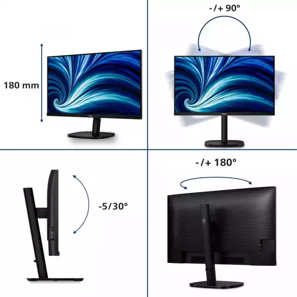 Монитор Philips 32B2U3601/00, 31.5" IPS WLED panel, AG, 16:9, 2K QHD 2560x1440, 350cd/m2, 1000:1, 4ms, 100Hz, SoftBlue, SmartImage, Adaptive Sync, USB-C, HDMI, DisplayPort, 4x USB, LAN, HBR3, DP out, Speakers, HAS, Swivel, Tilt, Pivot, VESA, Black Монитор Philips 32B2U3601/00, 31.5" IPS WLED panel, AG, 16:9, 2K QHD 2560x1440, 350cd/m2, 1000:1, 4ms, 100Hz, SoftBlue, SmartImage, Adaptive Sync, USB-C, HDMI, DisplayPort, 4x USB, LAN, HBR3, DP out, Speakers, HAS, Swivel, Tilt, Pivot, VESA, Black