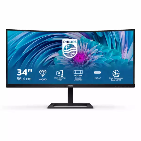 Монитор Philips 346E2CUAE/00 34 inch VA panel WLED, 3440x1440 100Hz, 1ms, 300cd/m2, HDMI, Displayport, USB-C, speakers, Height adjustment, MultiView: PIP/PBP