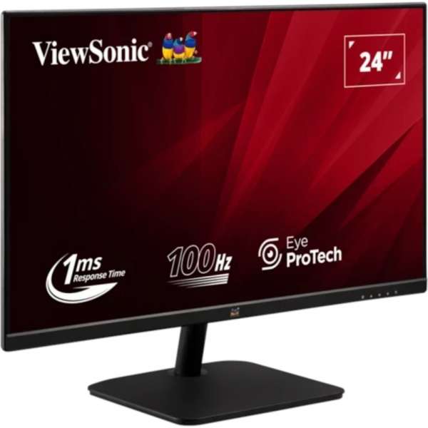 Монитор ViewSonic VA2432-MHD-3, 23.8", IPS panel, SuperClear, AG, FHD 1920 x 1080, 1ms, 100Hz, 250 nits, 1300:1, Flicker-Free, Low Blue Light, VRR, VGA, HDMI, DP, Audio out, Speaker, VESA 75, Black
