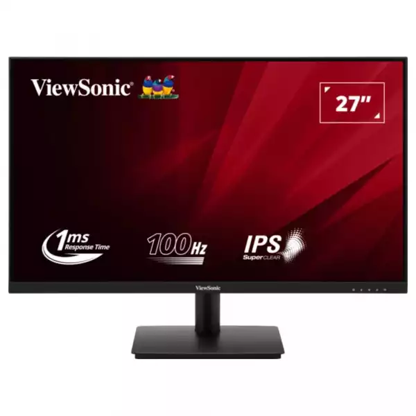 Монитор ViewSonic VA270-H, 27", SuperClear IPS panel, 16:9, AG, FHD 1920x1080, 250cd/m2, 1000:1, 100Hz, 1ms, 50M:1, sRGB, Flicker-Free, Low Blue Light, VRR technology, VGA, HDMI, DC Socket, Tilt, VESA 75, Black