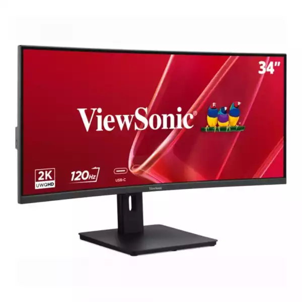 Монитор ViewSonic VA3420C-2, 34 inch, Curved VA panel, AG, 21:9, UWQHD 3440x1440, 300 cd/m2, 3000:1, 120Hz, 3.5ms, sRGB, Low Blue Light, Flicker-Free, HDMI, DP, 3x USB, USB-C, Speakers, HAS, Swivel, Tilt, VESA, Black