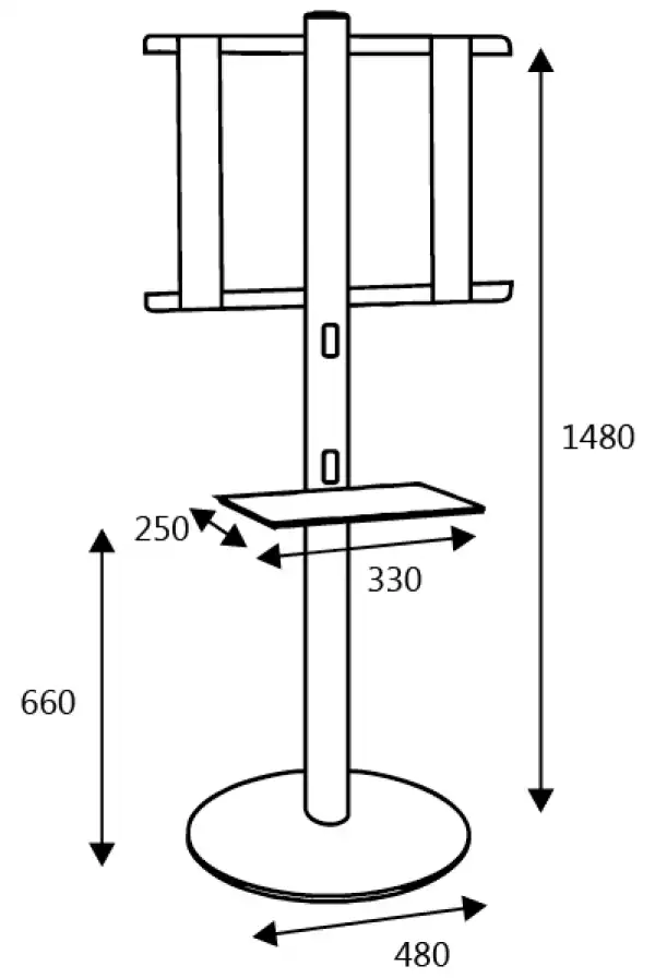 Стойка за под OMB PEDESTAL MAXI BL, 32"-50", Max 40kg, Min 100x100, Max 600x400, Hidden cables, Metal Shelf up to 6kg, Черна