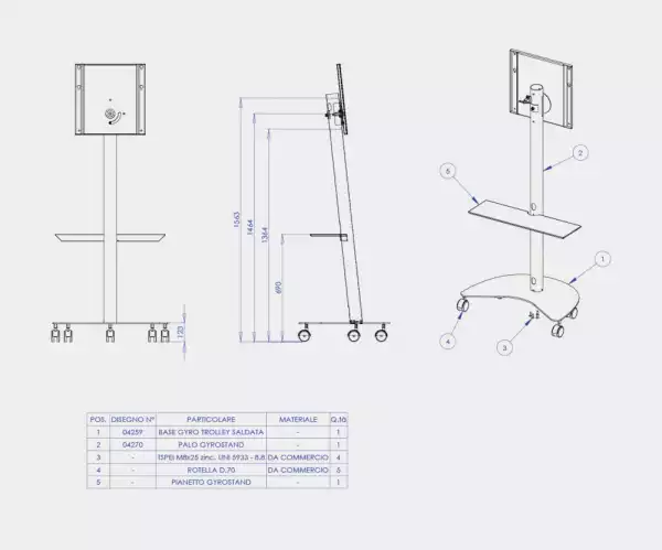 Стойка за под тип количка OMB GYRO TROLLEY BK 55-65 inch, Max 50kg, Max Height 150 cm - Height Adj, 400x400, Screen rotation function, Hidden Cables, Wheels, Black, product code: 07722