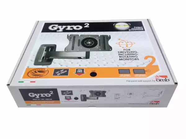 Стойка за стена OMB GYRO 2, 10"- 32", Max 20kg, Min VESA 75, Max VESA 200x100, Distance from wall - from 50mm to 290mm, 90° left/right turn, 90° rotation left/right, 10° down/ 10° up tilt, 360° rotation, Easy Hanging System, Aligning System, Easy Tilt, Черна, product code: 06171