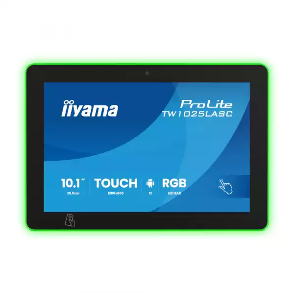 Tъч Компютър IIYAMA TW1025LASC-B3PNR, 10.1 inch IPS, PCAP, 1280x800, 450cd/m2, 1000:1, 25ms, 3 x USB, LAN, PoE, Mic, Audio In/Out, Android 13, Quad-Core, 4GB RAM, 32GB eMMC, WiFi, BT, 5MP Webcam, 24/7, NFC, RFID, RGB LED Indicator, SD-Card