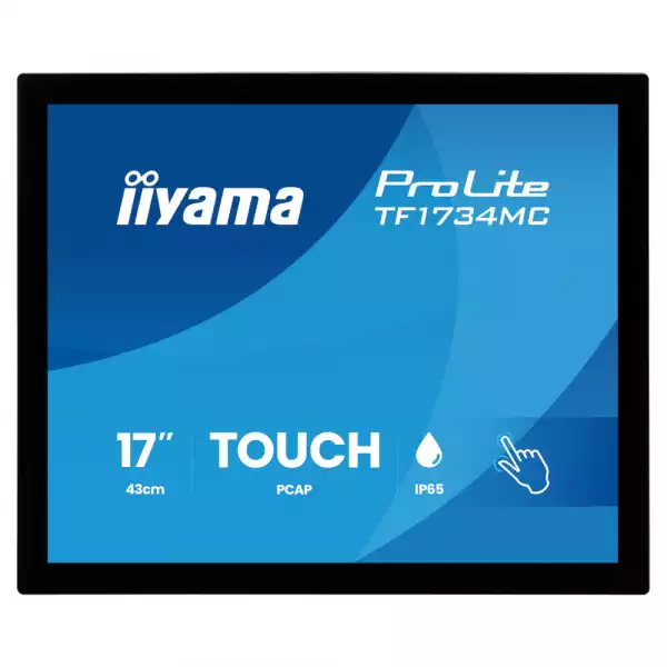 Тъч Монитор IIYAMA TF1734MC-B8X, 17 inch TN panel, AF, Open Frame, 1280x1024, 5:4, 350cd/m2, 5ms, 10 points PCAP touch, VGA, HDMI, DP, IP65 front, Glass thickness 6mm, Portrait, Face Up, VESA, Black