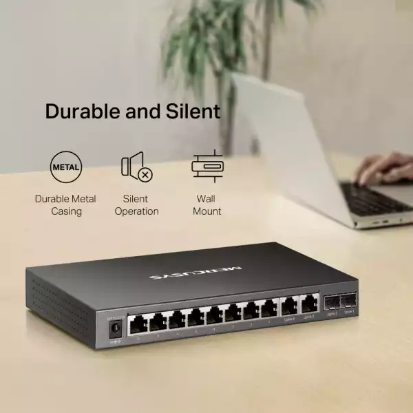 12-портов гигабитов настолен комутатор с 8 PoE+ порта Mercusys MS112GMP 12-портов гигабитов настолен комутатор с 8 PoE+ порта Mercusys MS112GMP