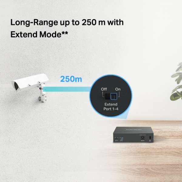 5-портов настолен комутатор Mercusys MS105GP със 4 PoE+ порта 5-портов настолен комутатор Mercusys MS105GP със 4 PoE+ порта