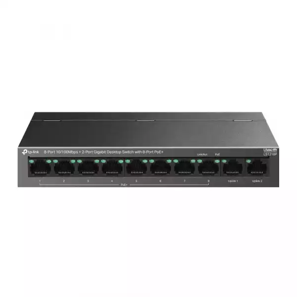 8-портов 10/100Mbps + 2-портов гигабитов настолен комутатор TP-Link LS1210P с 8 PoE+ порта