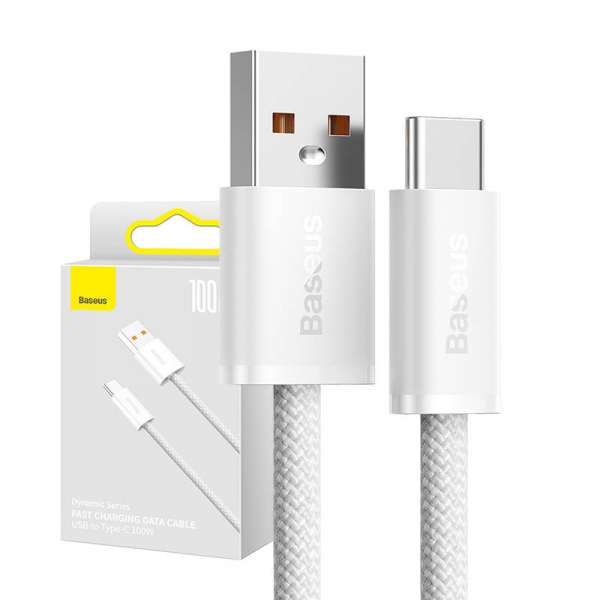 Кабел Baseus Dynamic Series кабел USB към USB-C 100W 2м CALD000702 - бял Кабел Baseus Dynamic Series кабел USB към USB-C 100W 2м CALD000702 - бял