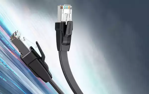 Мрежов кабел Ugreen NW134 70672 Cat 8 U/FTP плосък RJ45 Pure Copper 2м - черен