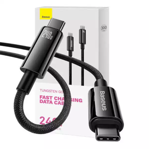 Кабел Baseus Tungsten Gold 240W USB-C към USB-C 1м CAWJ040001 - черен Кабел Baseus Tungsten Gold 240W USB-C към USB-C 1м CAWJ040001 - черен