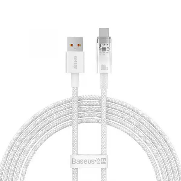 Кабел Baseus Explorer USB към USB-C 100W 1м CATS010402 - бял Кабел Baseus Explorer USB към USB-C 100W 1м CATS010402 - бял