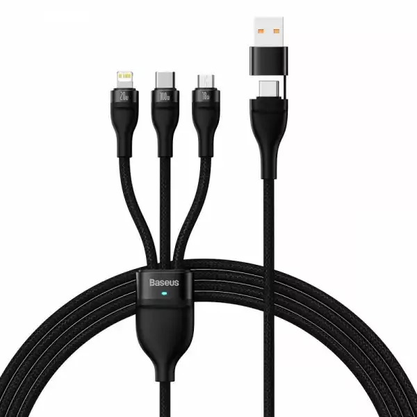 Кабел Baseus Flash Series II USB Type C / USB Type A - USB Type C / Lightning / micro USB 100 W 1.2 м CASS030101 - черен