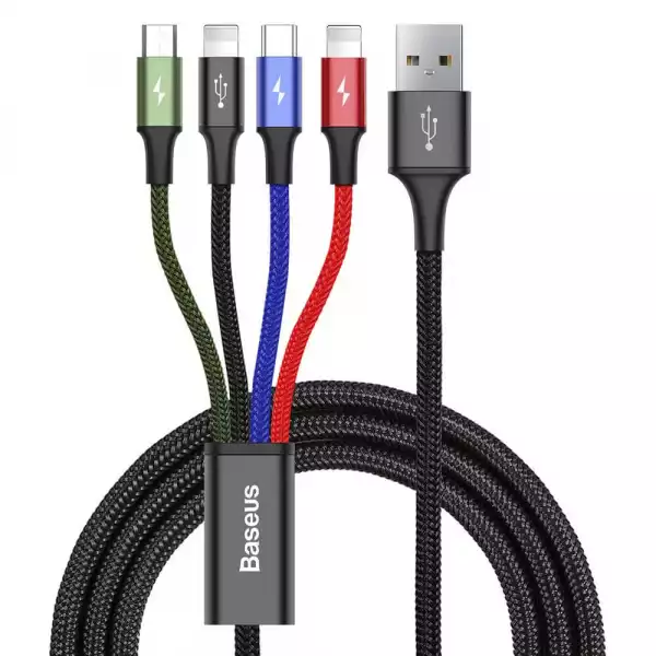 Кабел Baseus USB-A към с microUSB/2x Lightning/USB-C, 1.2м, черен CA1T4-A01
