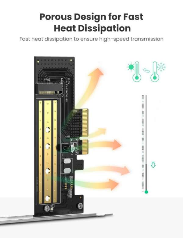 Адаптер за разширителна карта Ugreen PCIe 3.0 x4 към SSD M.2 M-Key / M.2 B-Key CM302 - черен
