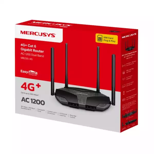 Безжичен Рутер Mercusys MB235-4G 4G+ Cat6 AC1200 Dual Band Gigabit Безжичен Рутер Mercusys MB235-4G 4G+ Cat6 AC1200 Dual Band Gigabit