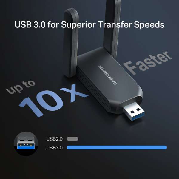 Безжичен USB адаптер с висок коефициент на усилване Mercusys MA37BEH BE6500 Wi-Fi 7