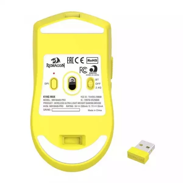 Безжична Bluetooth и кабелна геймърска мишка Redragon K1ng Max Anime M918AKB-PRO - жълта
