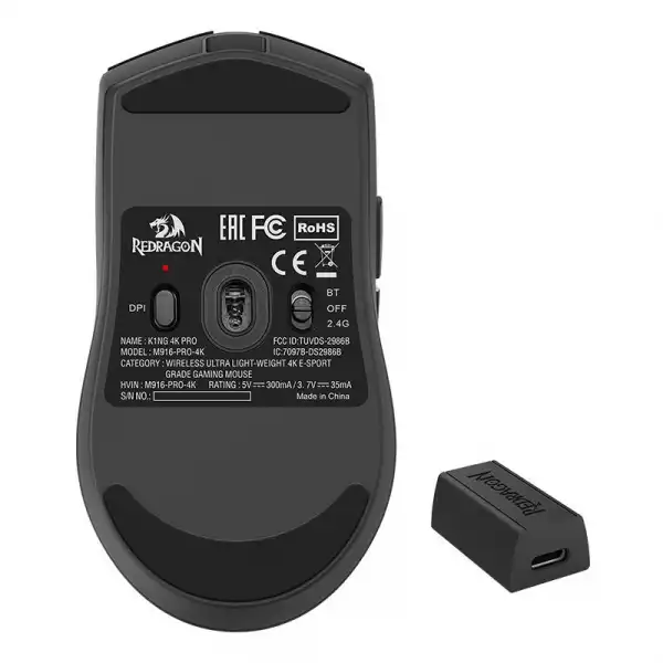 Безжична, кабелна и Bluetooth геймърска мишка Redragon K1NG 4K PRO M916-PRO-4K