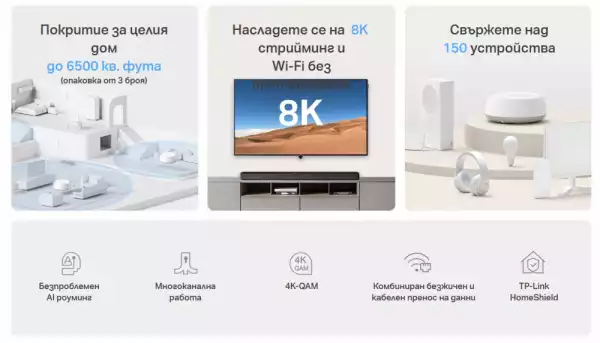 Безжична Wi-fi 7 Mesh система TP-Link Deco BE22(3-pack) BE3600
