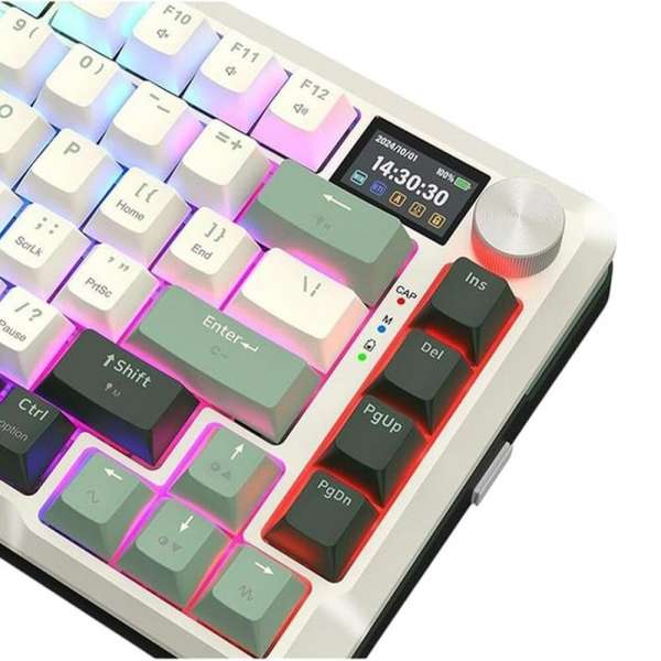 Bluetooth и безжична механична геймърска клавиатура Redragon Flekact Pro K708WLG-RGB-PRO с RGB осветление - бяло със зелено