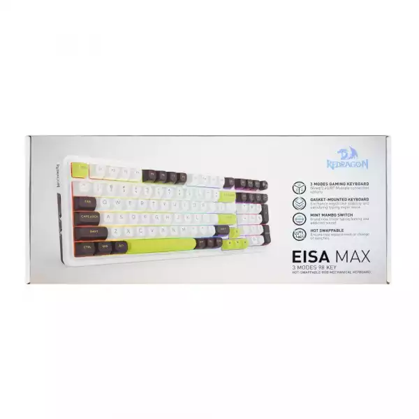 Bluetooth и безжична механична геймърска клавиатура Redragon Eisa Max K686WBG-RGB-MAX RGB осветление - бяло/зелено