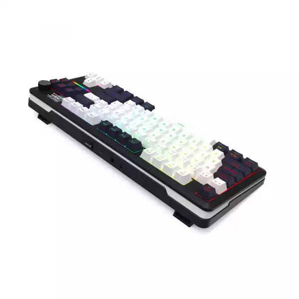 Bluetooth и безжична механична геймърска клавиатура Redragon Wildslash LCD Pro K746WB-RGB-PRO RGB осветление - черна с бяло
