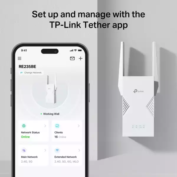 Двубандов Wi-Fi 7 удължител за обхват TP-Link RE235BE BE3600