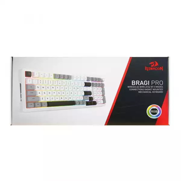 Геймърска Bluetooth безжична и жична механична клавиатура Redragon Bragi Pro K688WGL-RGB-PRO - бяло/сиво
