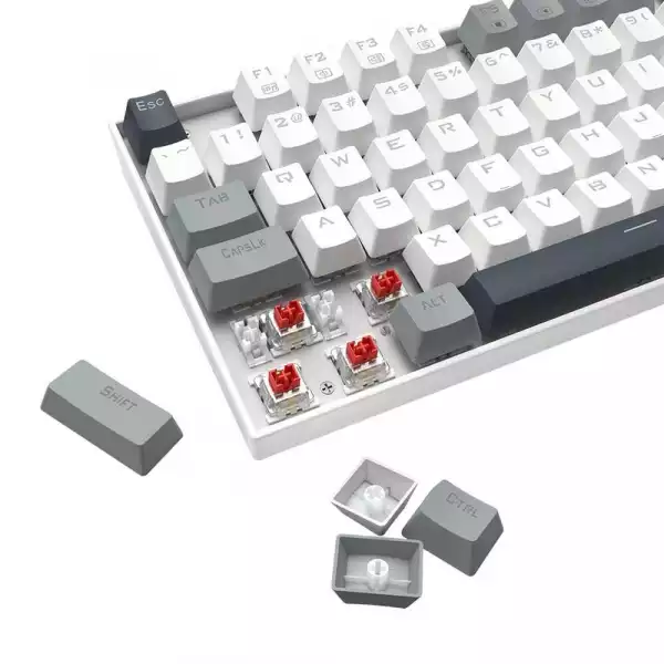 Геймърска механична клавиатура Redragon Kumara K552WGL-RGB с RGB осветление и red switches - бяла със сиво
