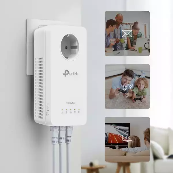 Гигабитов Powerline комплект с Wi-Fi ac и вграден електрически контакт TP-Link TL-WPA8631P KIT AV1300