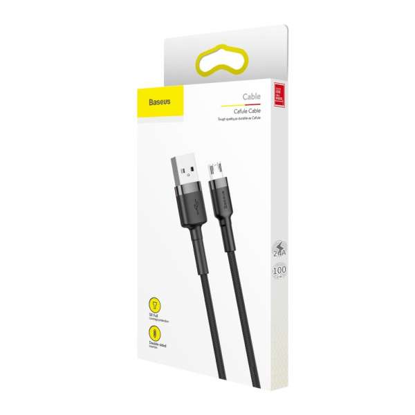 Кабел Baseus Cafule USB-A към Micro USB QC3.0 2.4A 1м CAMKLF-BG1 - черен/сив