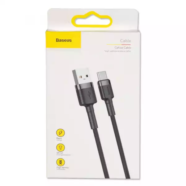 Кабел Baseus Cafule USB-A към USB-C 3A, 1м, черен Кабел Baseus Cafule USB-A към USB-C 3A, 1м, черен
